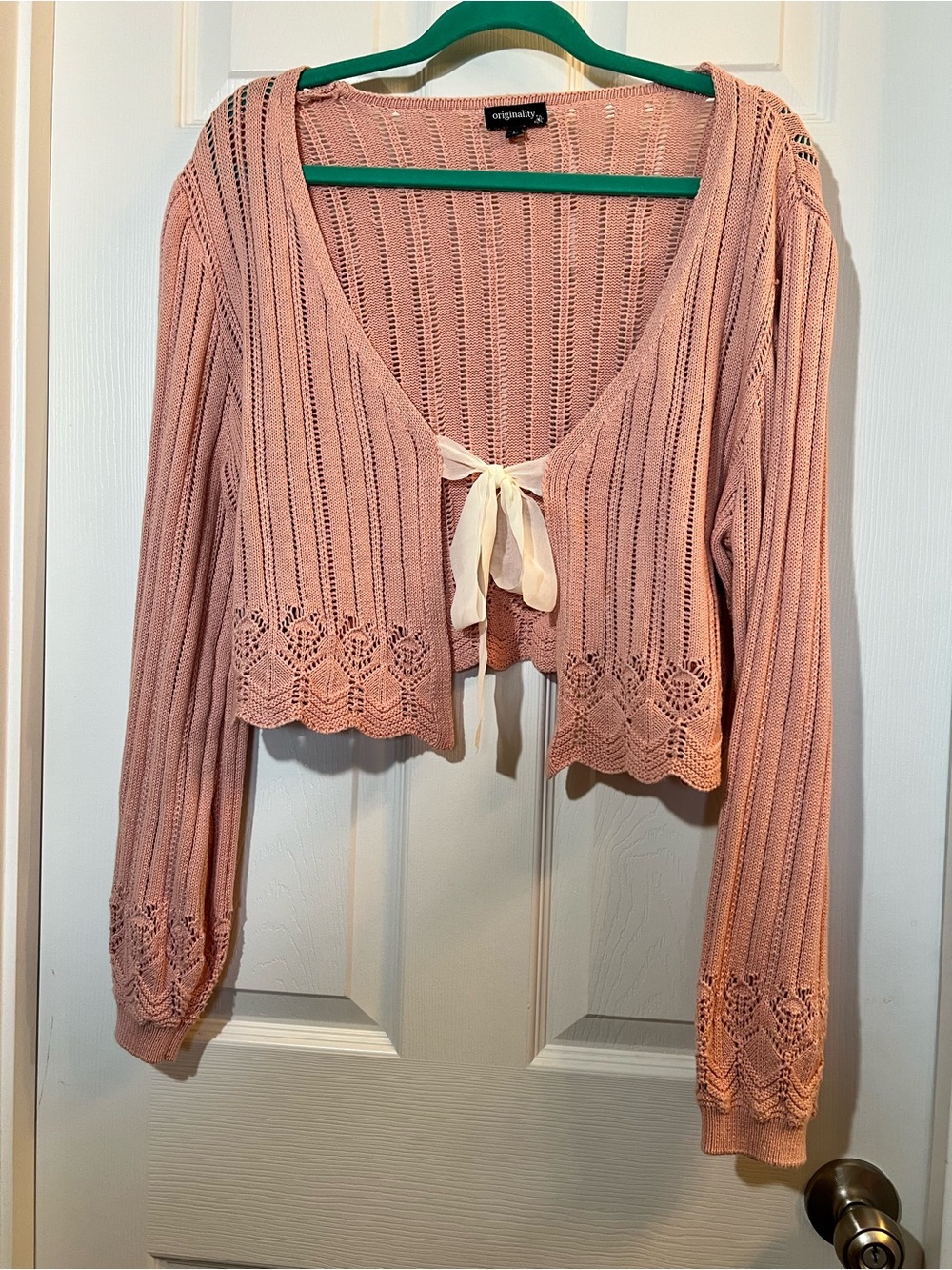 🦋 Beautiful Originality Pink Tie-Front Knit Cardigan size large